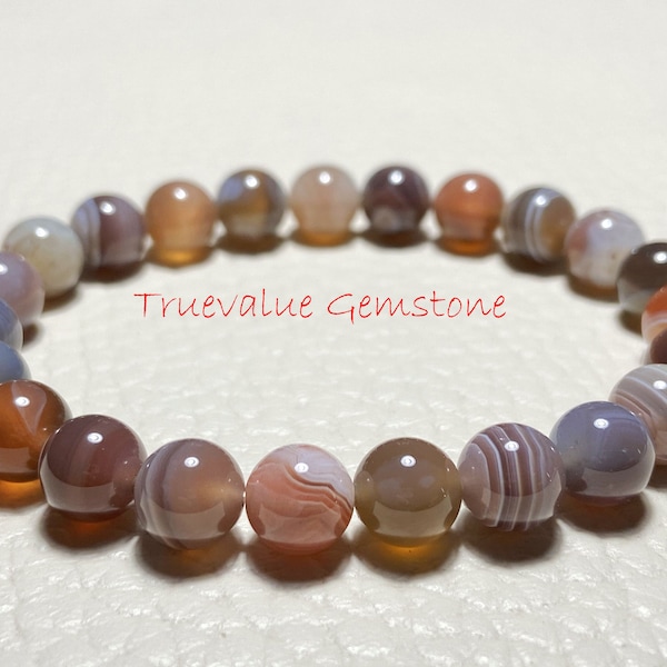 Botswana Agate Bracelet, Beaded Bracelet, Healing for Men & Women, Calming, Trust, Comforting, Protective, 8mm Beads, Gift for Men And Women