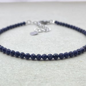 Blue Sandstone Beaded Choker Bracelet, Goldstone Bracelet, Faceted Sandstone Bracelet, Shiny Blue Gemstone Bracelet