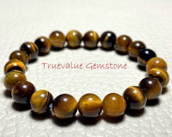 Bracelet œil de tigre jaune : bracelet de perles de 8 mm, bijou de protection et de guérison par les cristaux, bracelet extensible fait main
