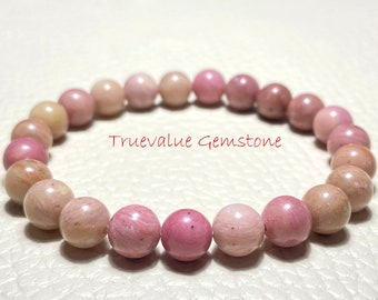 Bracelet rhodonite rose, bracelet perlé, guérison pour hommes et femmes, sécurité, délicatesse, courtoisie, calme, boho, perles de 8 mm, cadeau pour hommes et femmes