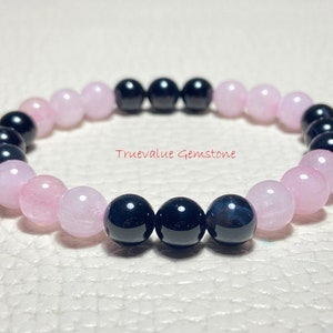 Black Onyx And Rose Quartz Bracelet | Healing Beaded Jewelry for Strength & Love, Stylish Gemstone Gifts