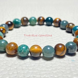 Moss Agate & Tiger Eye Beaded Bracelet: Healing Crystal Jewelry