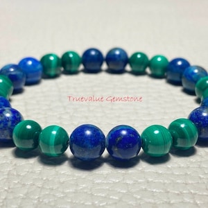 Malachite Lapis Lazuli Bracelet: 8mm Beaded Gemstone Healing Bracelet