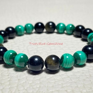 Malachite & Golden Obsidian Bracelet - Natural Healing Beaded Bracelet for Protection And Style