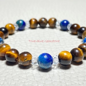 Lapis Bracelet, Crystal & Tiger Eye Beaded Bracelet, Healing Stones Jewelry, Mindfulness Gift, Unique Boho Accessory