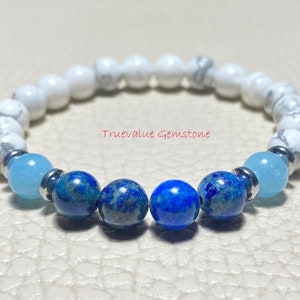 Lapis Lazuli Bracelet- Jade & Howlite Beaded Bracelet for Healing And Meditation, Handmade Gemstone Jewelry