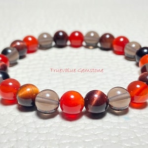 Smoky Quartz, Tiger Eye & Red Onyx Bracelet | Healing Beaded Bracelet for Protection And Grounding Energy