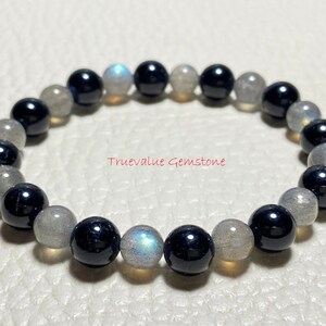 Labradorite And Tourmaline Bracelet, Beaded Gemstone Jewelry, Healing Stone Bracelet, Unique Gift for Her & Spiritual Wellness