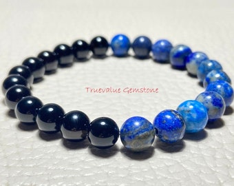 Lapis Lazuli and Black Onyx Bracelet – 8mm Beaded Bracelet, Protection Crystal Healing Jewelry, Handmade Stretch Bracelet