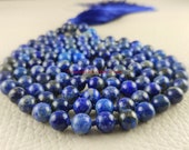 Lapis Lazuli Mala Necklaces for Women Men, 108 Mala Necklace, Hand Knotted, Long Necklace, Yoga Meditation Jewelry, Tassel Necklaces 3976