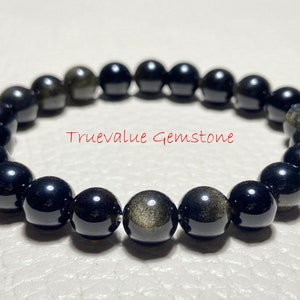 Pulseira de obsidiana dourada - Pulseira de contas feita à mão para proteção e equilíbrio energético, joias exclusivas com pedras preciosas