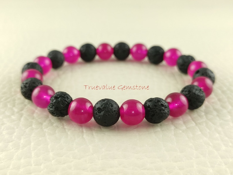 Hot Pink Jade And Black Lava Bracelet Harmony Healing for Men /& Women Perspective Moderation Gift for Men And Women 3871 Tranquility