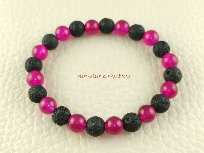 Hot Pink Jade And Black Lava Bracelet Harmony Healing for Men /& Women Perspective Moderation Gift for Men And Women 3871 Tranquility