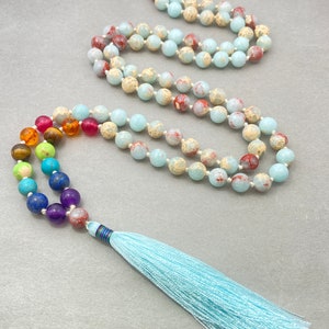 Collana Mala con sedimenti marini dei chakra: 7 perle dei chakra, gioielli curativi