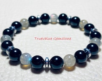 Labradorite & Black Tourmaline Bracelet: Handmade Healing Stone Jewelry