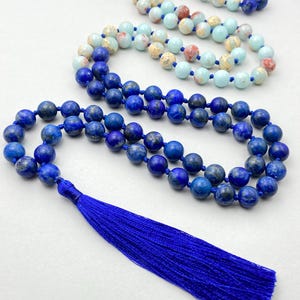 Lapis Lazuli Mala Necklace: 108 Sea Sediment Prayer Beads