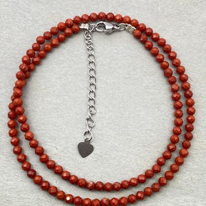 Red Jasper Faceted Round Gemstone Minimalist Choker, Natural Red Gemstone Bead Necklace, Crystal Boho Style Choker, Healing Jewelry Gift