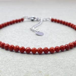 Red Jasper Bracelet, Faceted Round Gemstone Tiny Bracelet, Natural Beads Crystal Choker, Boho Healing Jewelry Gift