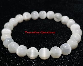 Selenite Bracelet: Handmade 8mm Beaded Bracelet, Protection Crystal Healing Jewelry, Handmade Stretch Bracelet