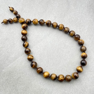 Tiger Eye Pocket Mala Necklace - 27 Beads Crystal with Silk Tassel - Healing Jewelry, Meditation & Spiritual Gift