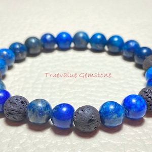 Lava And Lapis Lazuli Bracelet, Beaded Gemstone Jewelry, Natural Stone Accessory, Unisex Gift, Healing Crystals Bracelet