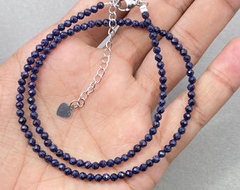 Collier Ras Du Cou 18 Perles Rondes Facettées Pierre Précieuse Bleu - Artisanal Inde