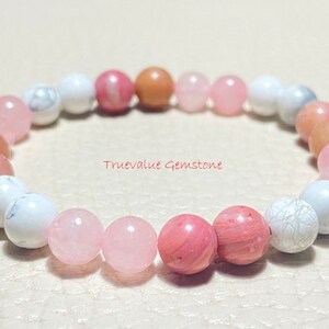 Howlite Rhodonite Rose Quartz Beaded Bracelet - Essential Oil & Buddhist Wristband, Gift for Him or Best Friend