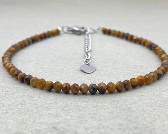 Pulsera de capas con cuentas de ojo de tigre, gargantilla de gema facetada de 3 mm, joyería minimalista delicada de gemas para superponer, joyería minimalista