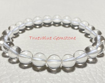 Crystal Quartz Beaded Bracelet: 8mm Beaded Bracelet, Protection Crystal Healing Jewelry, Handmade Stretch Bracelet