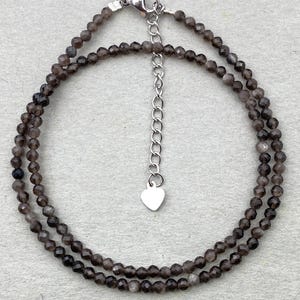Silver Obsidian Beaded Choker: Minimalist Healing Crystal Necklace