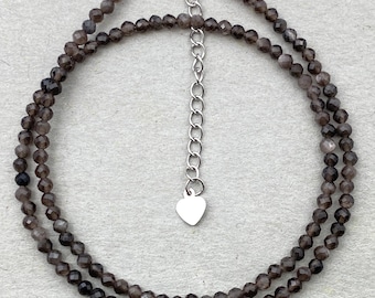 Silber Obsidian Perlen Choker: Minimalistische Heilende Kristall Halskette