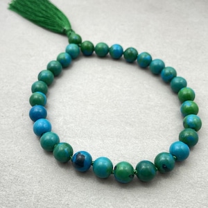 Chrysocolla Pocket Mala Bracelet | 27 Beads Hand Knotted Yoga & Meditation Mala, Blue Green 8mm Stones for Mindfulness