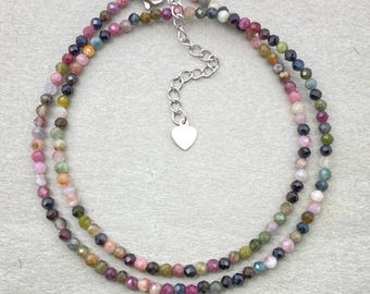 Dainty Tourmaline Beaded Necklace: Colorful Gemstone Choker
