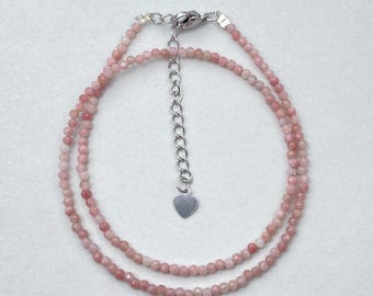 Pink Opal Beaded Necklace: Dainty Stainless Steel Choker