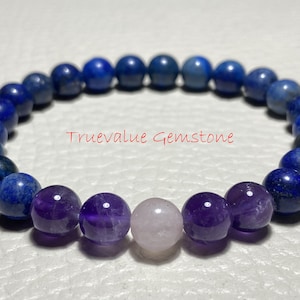 Amethyst Lapis Rose Quartz Bracelet | Beaded Essential Oil Diffuser Bracelet for Calming & Healing