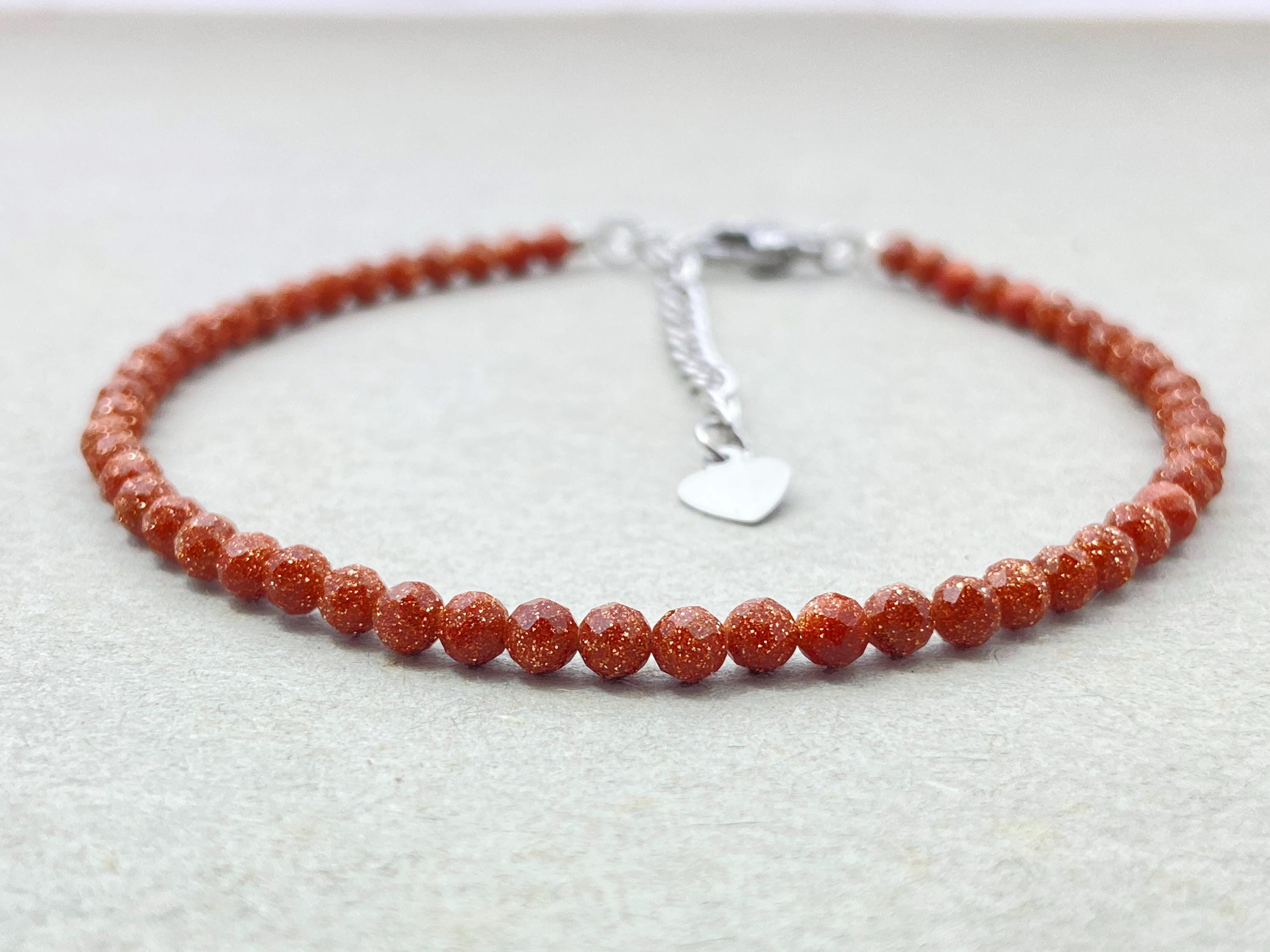 Gold Sandstone Tiny Faceted Beaded Choker Bracelet, Goldstone, Brown Aventurine, Shiny Brown Gemstone Bracelet, Daily Dainty Bracelet