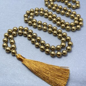 Hematite Mala Necklace with Silk Tassel | Meditation, Yoga, Spiritual Jewelry, Grounding Energy