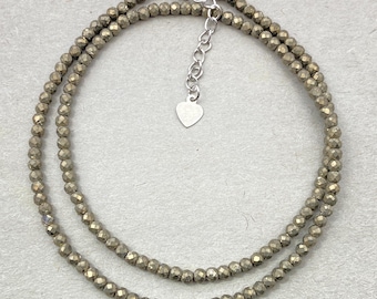 Pyrite Choker Necklace, Natural Pyrite Faceted Beaded Choker, Bracelet, Dainty Layered Necklace, Summer Choker, Minimalist Gift for Her