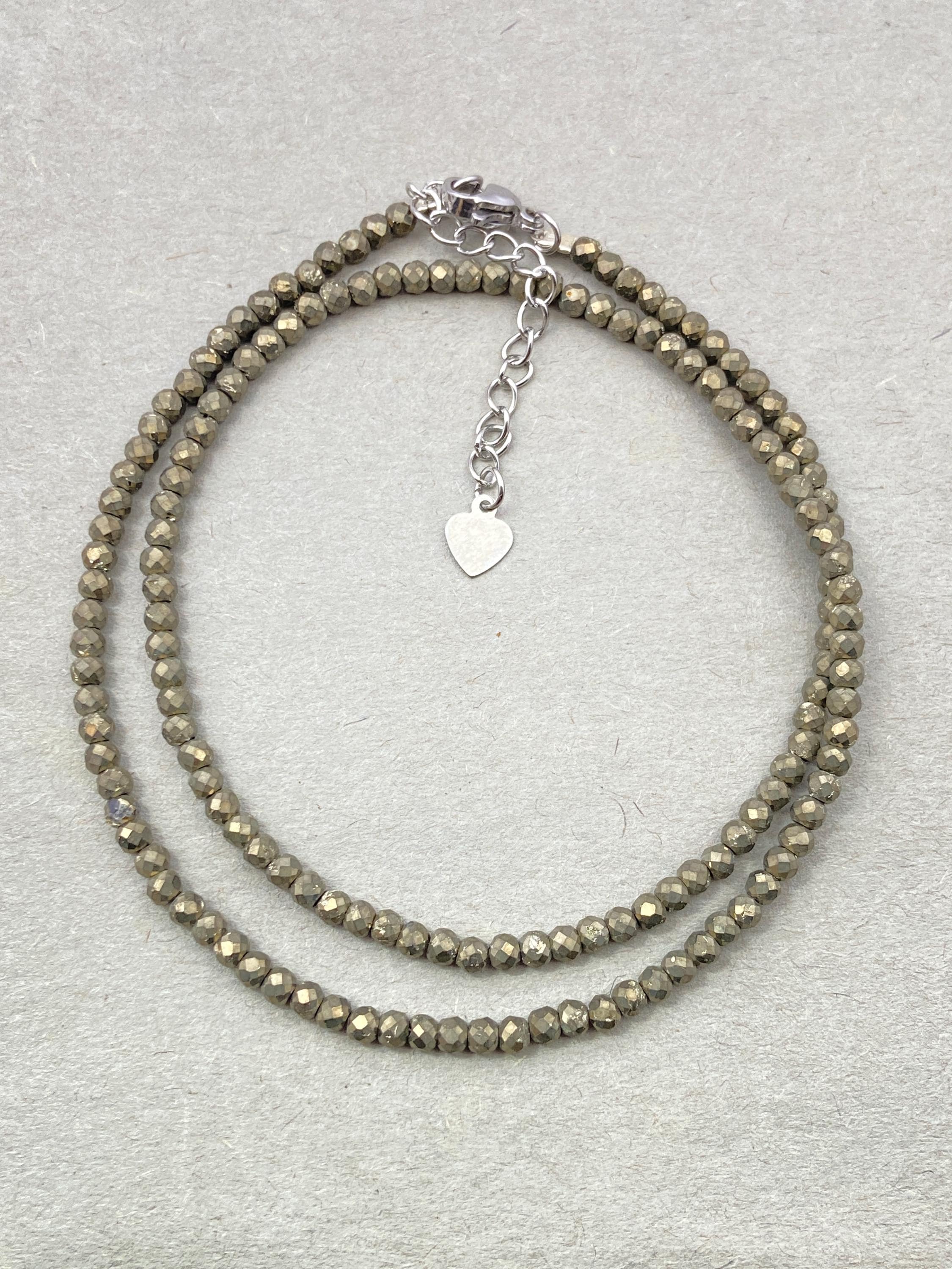 Perles Rondes à Facettes Pyrite Dorée Naturelle 4mm - 30,5 Cm Pour Fabrication Bijoux Collier Bracelet