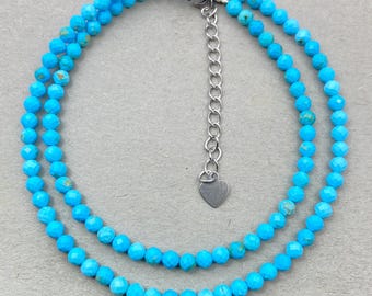 Turquoise Beaded Choker: Dainty Gemstone Necklace, Boho Crystal