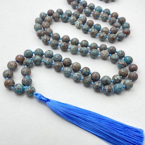 Shattuckite Mala Necklace - Chunky 108 Bead Gemstone Japa Mala for Meditation, Healing & Spirituality