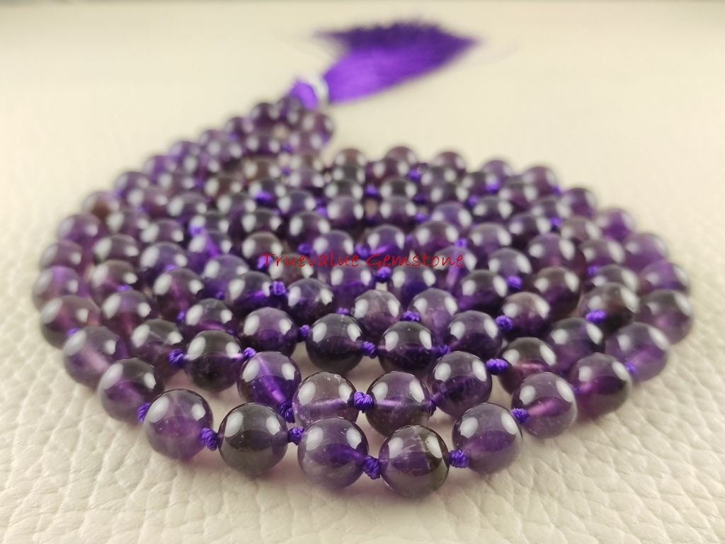 Natural AMETHYST Mala 108 Beads. Protection crystal Sahasrara