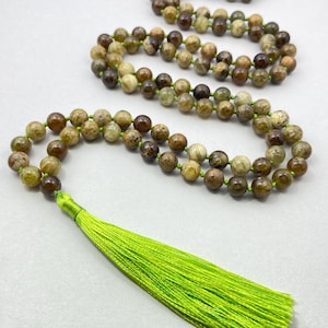 Tsavorite Garnet Mala Necklace | 108 Beads Green Garnet Knotted Jewelry | Healing & Meditation Beads for Mindfulness