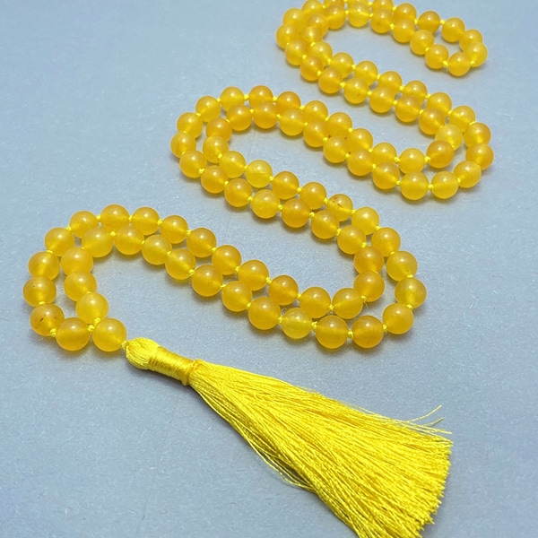 Yellow Jade Mala Necklace With Silk Tassel - Healing Crystal Mala for Anxiety Relief, Golden Glow: A Yellow Jade Mala for Positivity