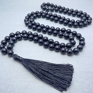 Hand-Knotted Black Tourmaline Mala - 108 Beads Mala for Compassion and Emotional Healing or Meditation and Mindfulness