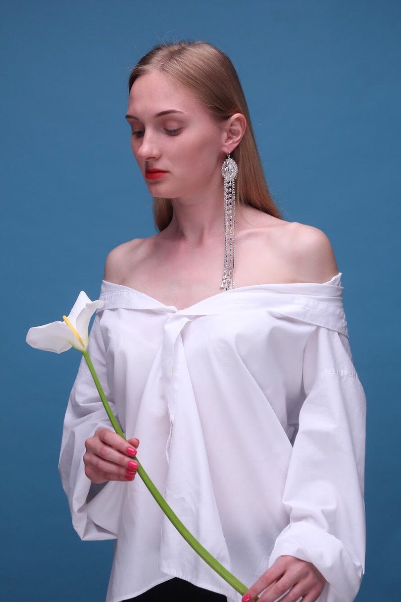 Crystal Bridal Earrings mono earrings Extra Long Earring Wedding Earrings \u0410symmetric earrings Long earrings Gift for Christmas