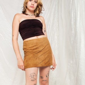 Vintage Leather Skirt 90s Genuine Suede Preppy Mini in Brown 1990s Middle Rise Light Academia Aesthetic Skirt