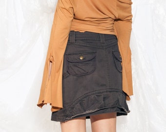 Gonna cargo vintage Y2K grigia - Minigonna in cotone stile grunge con tasche, anni 2000 - Taglia L