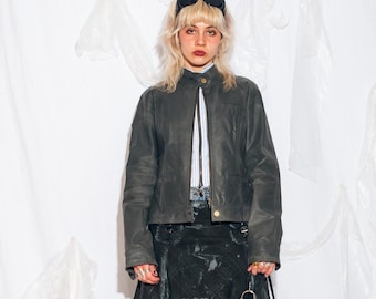 Vintage Y2K Leather Coat in Black Matrix Style 2000s Maxi Coat