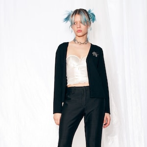 Vintage Cardigan Y2K Butterfly Embroidery Top in Black 2000s Fairycore Long Sleeve Sweater size M